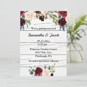 Invitation Bourgogne Floral Élégant Mariage rustique