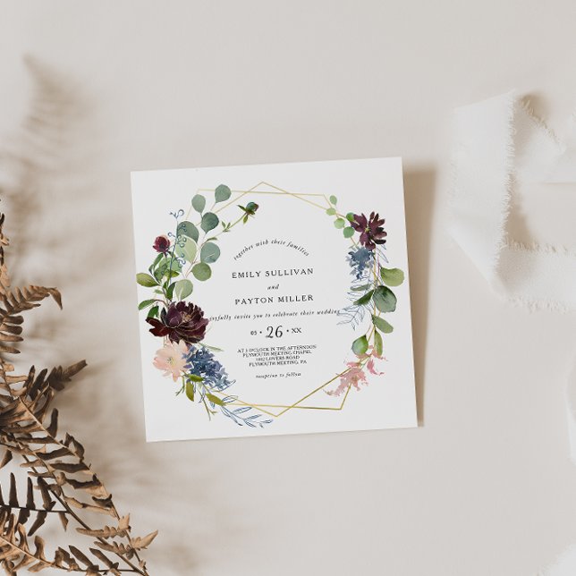 Invitation Bourgogne Floral et Mariage de verdure (Créateur téléchargé)