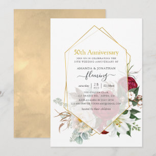 Invitation Bourgogne Floral Géométrique 50e anniversaire Mari