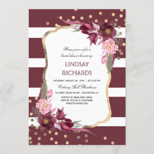 Invitation Bourgogne Floral Gold Confetti Chic Fête des marié
