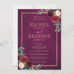 Invitation Bourgogne Floral Gold Marsala rose Russe Mariage I