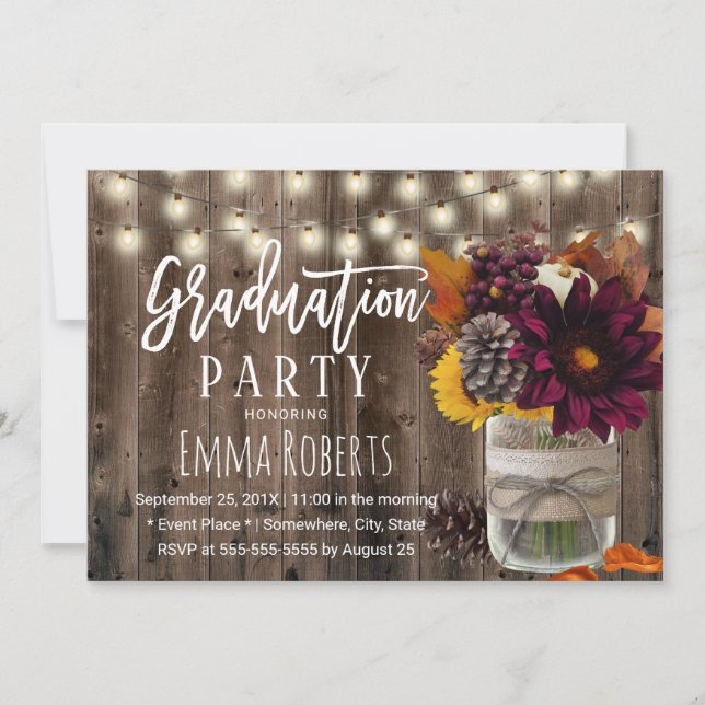 Invitation Bourgogne Floral Jar Rustique Grange Bois Graduati (Devant)