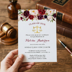 Invitation Bourgogne Floral Law School Graduation Party