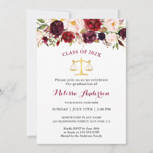 Invitation Bourgogne Floral Law School Graduation Party