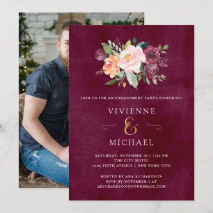 Invitation Bourgogne   Floral Photo Engagement Party
