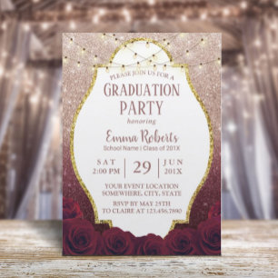 Invitation Bourgogne Floral Rose Gold Parties scintillant Omb