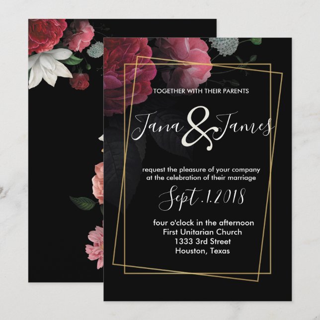 Invitation Bourgogne Floral Russe mariage (Devant / Derrière)