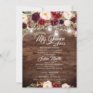 Invitation Bourgogne Floral Rustique Quinceanera