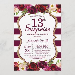 Invitation Bourgogne Floral Surprise 13ème anniversaire