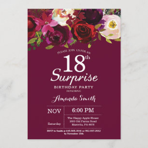 Invitation Bourgogne Floral Surprise 18ème anniversaire