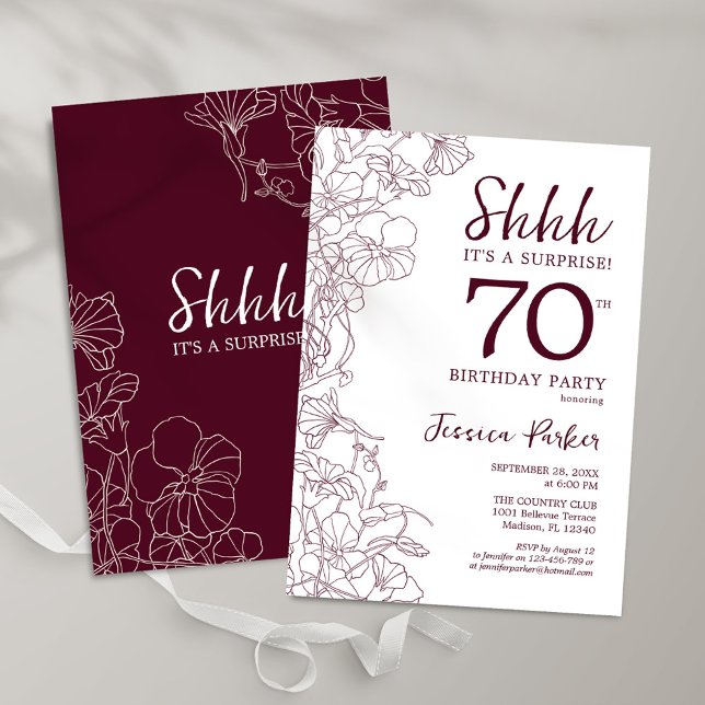 Invitation Bourgogne Floral Surprise 70e anniversaire (Créateur téléchargé)
