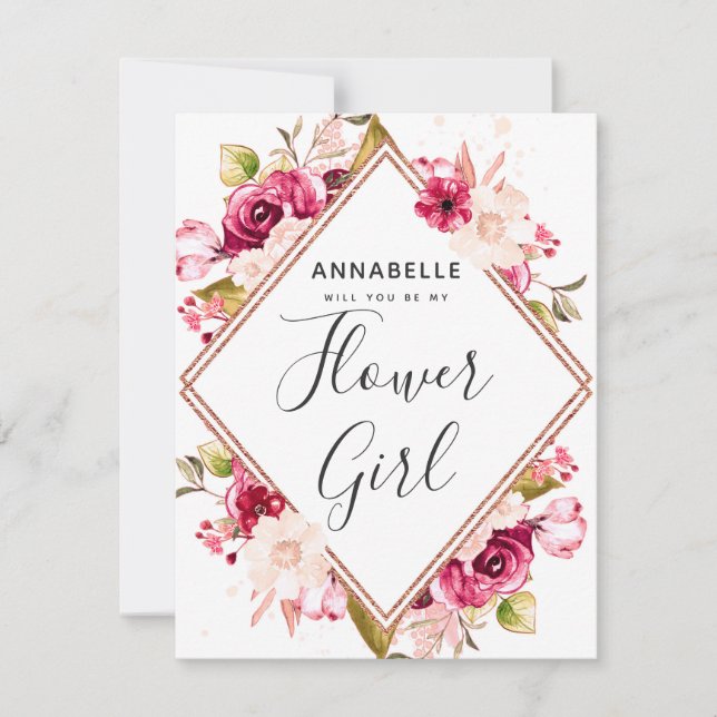 Invitation Bourgogne & Flore Blush Serez-Vous Ma Fille Fleur (Devant)