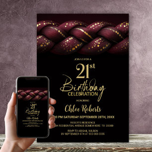 Invitation Bourgogne Gold Braid 21e fête d'anniversaire
