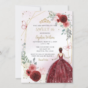 Invitation Bourgogne Gold Floral Princess Sweet 16