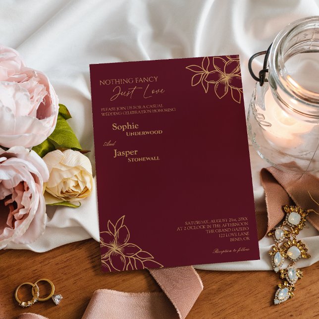 Invitation Bourgogne Gold Floral Rien de Mariage (Créateur téléchargé)