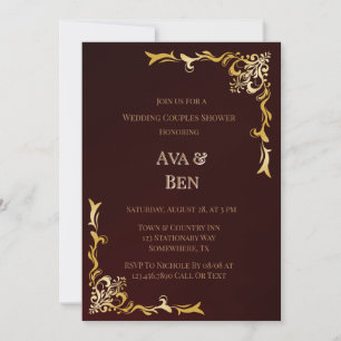 Invitation Bourgogne Gold Flourish Mariage Couples Douche