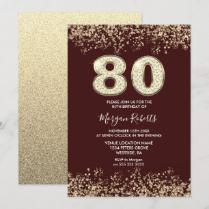 Invitation Bourgogne & Gold Mens Femme 80e fête d'anniversair