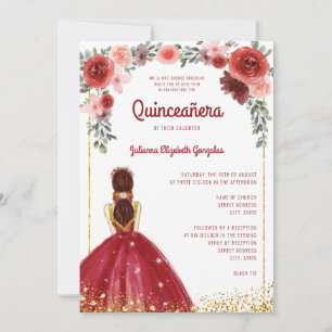 Invitation Bourgogne Gold Parties scintillant Floral Princess