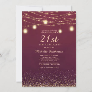 Invitation Bourgogne Gold Parties scintillant Lights Formal 2