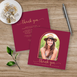 Invitation Bourgogne Gold Photo Merci de graduation
