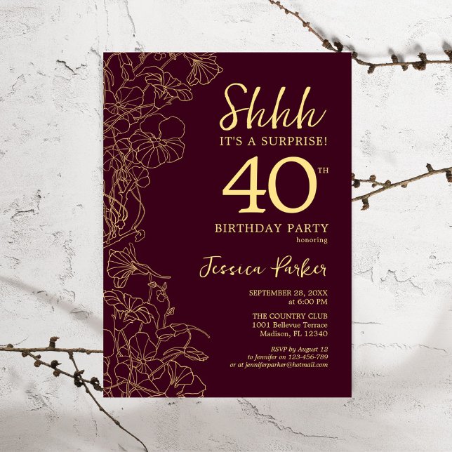 Invitation Bourgogne Gold Surprise 40e anniversaire (Créateur téléchargé)
