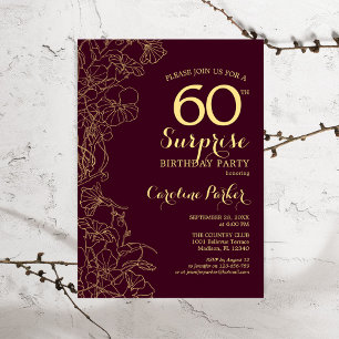 Invitation Bourgogne Gold Surprise 60e fête d'anniversaire