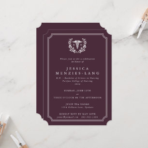 Invitation Bourgogne Infirmière inscrite Caduceus+Laurel Wrea