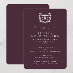Invitation Bourgogne Infirmière inscrite Caduceus+Laurel Wrea