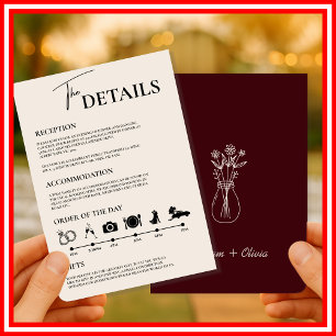 Invitation Bourgogne & Ivoire Ordre des Événements de Mariage
