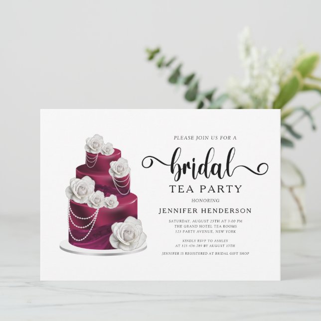 Invitation Bourgogne Mariage Fête des mariées de gâteau Tea P (Debout devant)