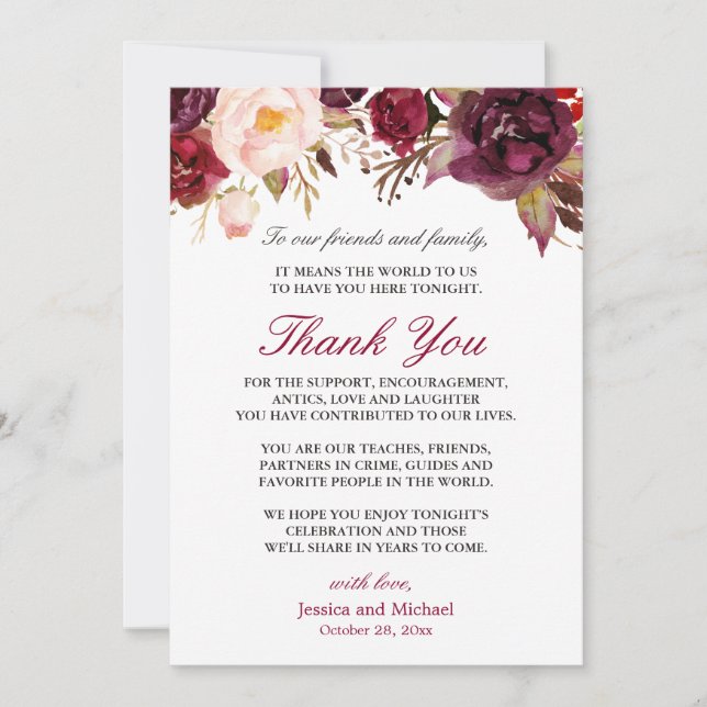 Invitation Bourgogne Mariage Floral Lieu Cadre Merci (Devant)