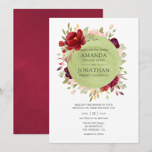 Invitation Bourgogne - Mariage Floral Marsala et Rose