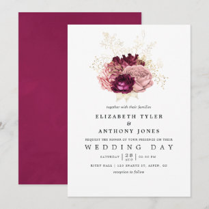 Invitation Bourgogne - Mariage Rose Pâle et Or Marsala