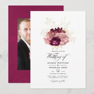 Invitation Bourgogne - Mariage Rose Pâle et Or Marsala