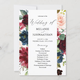 Invitation Bourgogne & Marine Pink Blush Floral Wedding Progr