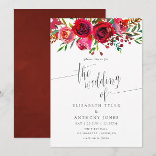 Invitation Bourgogne - Marsala Aquarelle Mariage Floral