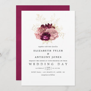 Invitation Bourgogne - Marsala Blush Mariage rose et or