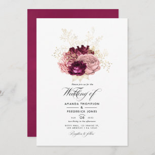 Invitation Bourgogne - Marsala Blush Mariage rose et or