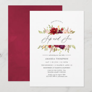 Invitation Bourgogne - Marsala et Blush Floral Sip et Voir