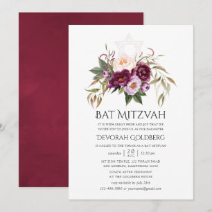 Invitation Bourgogne - Marsala et cérémonie de Bat Mitzvah pê