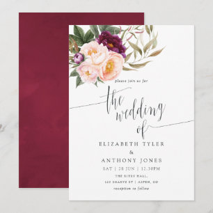 Invitation Bourgogne - Marsala et Peach Floral Wedding Invita