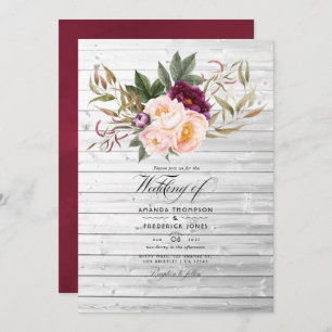 Invitation Bourgogne - Marsala et Peach Rustic Floral Mariage