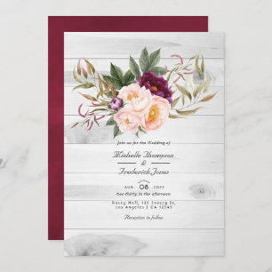 Invitation Bourgogne - Marsala et Peach Rustic Floral Mariage