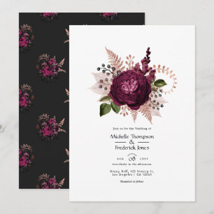 Invitation Bourgogne - Marsala et Rose Gold Floral Mariage