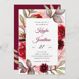 Invitation Bourgogne Marsala Rose Gold and Blush Mariage