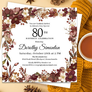 Invitation Bourgogne Mauve ivoire automne floral 80e annivers