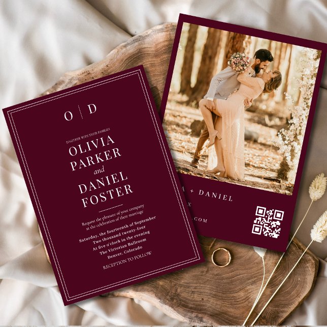 Invitation Bourgogne Moderne Code QR Mariage (Créateur téléchargé)