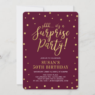 Invitation Bourgogne & Or Adulte 50e fête d'anniversaire surp