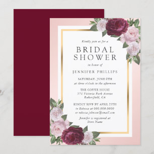 Invitation Bourgogne Or Blush rose Fête des mariées florale