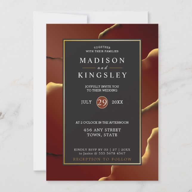 Invitation Bourgogne Or 🌿 Élégant Mariage Abstrait épais (Devant)